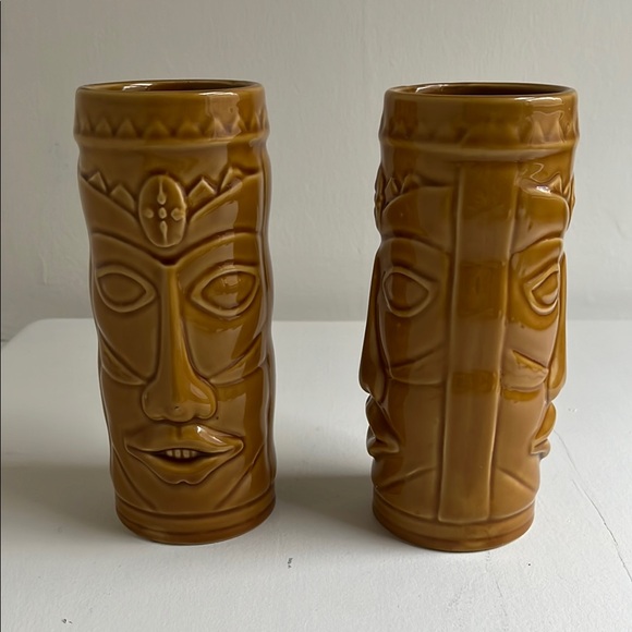 Tiki Mugs - set of 5 - Ceramic blue olive amber - Picture 3 of 6